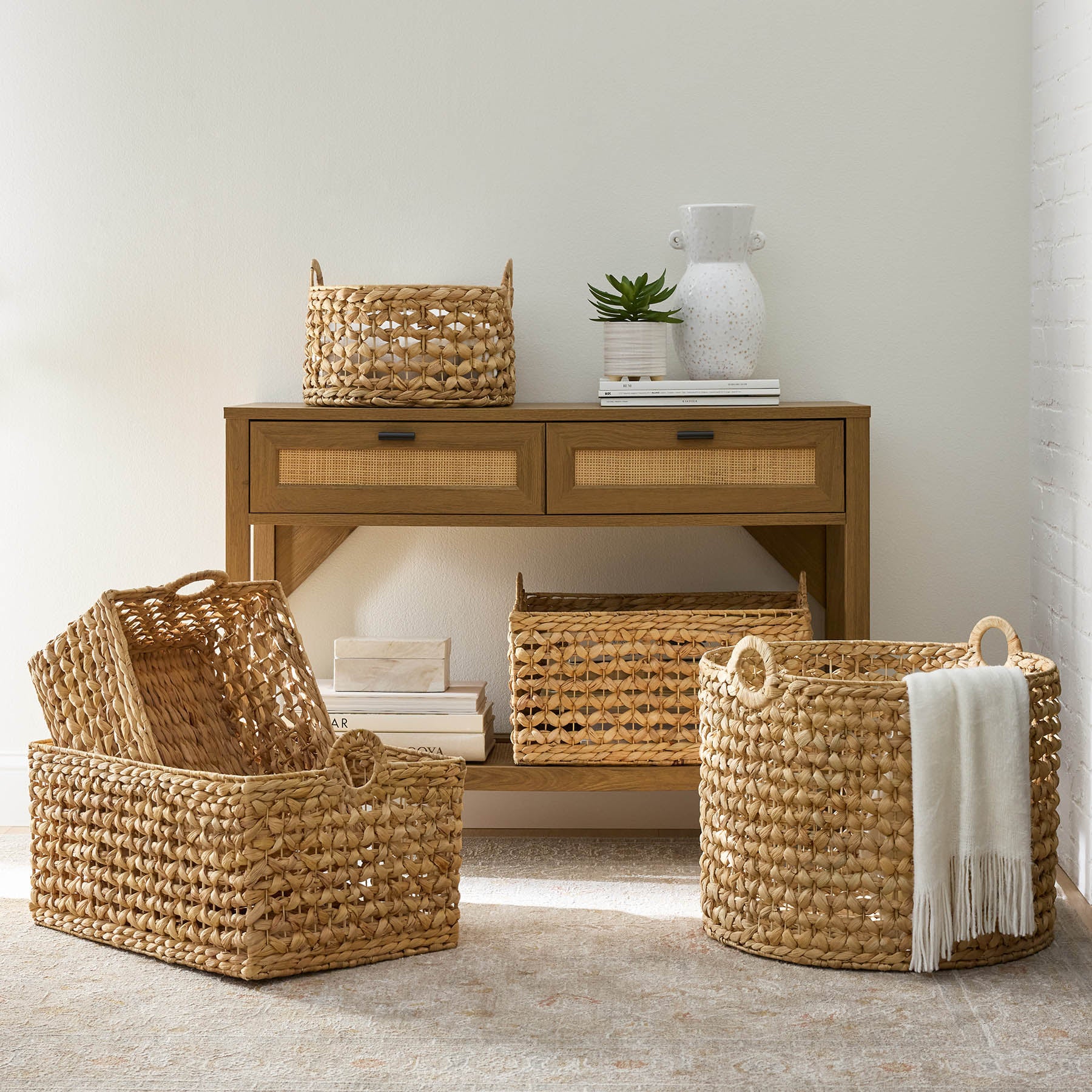 Water Hyacinth Rectangle Storage Basket - Natural, 14.5x10.2x9.2"