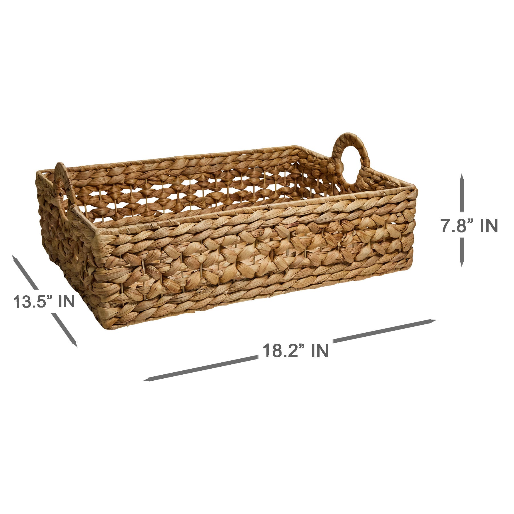 Water Hyacinth Rectangle Storage Basket - Natural, 18.2x13.5x7.8"