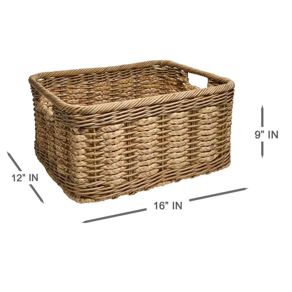Water Hyacinth Rectangle Storage Basket - Natural, 16.0x12.0x9.0"