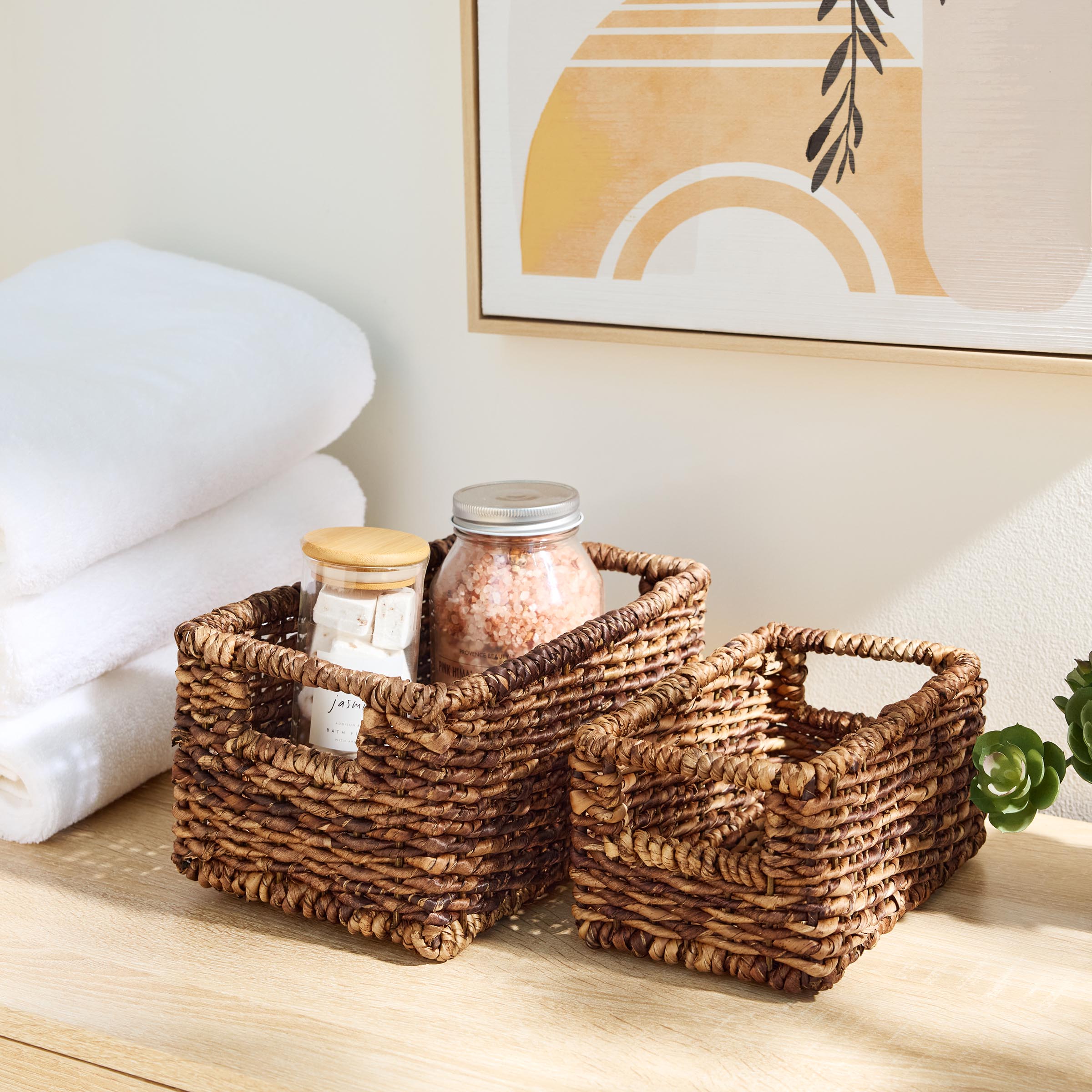 Abaca Rectangle Storage Basket - Brown, 9.0x7.0x4.0"