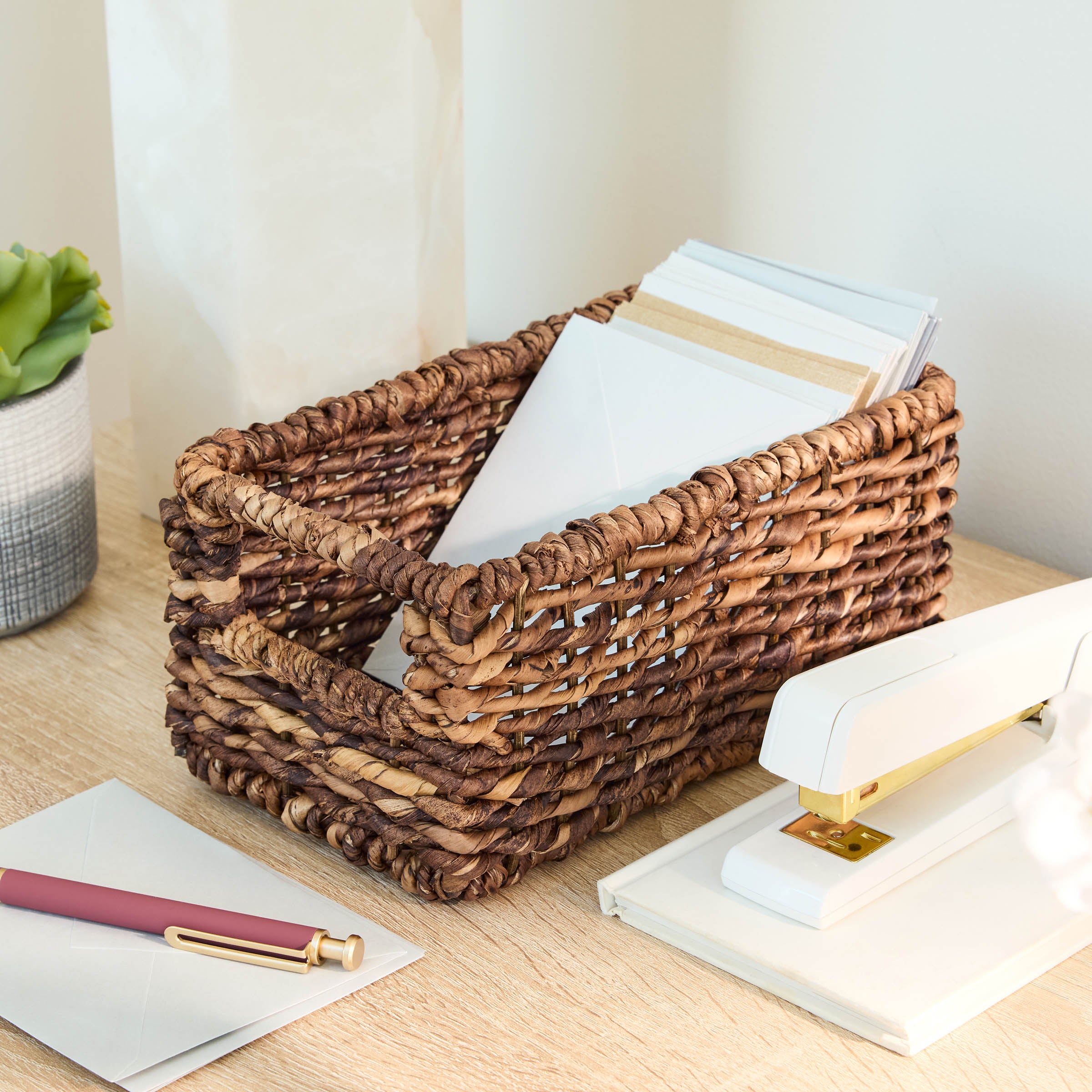 Abaca Rectangle Storage Basket - Brown, 9.0x7.0x4.0"